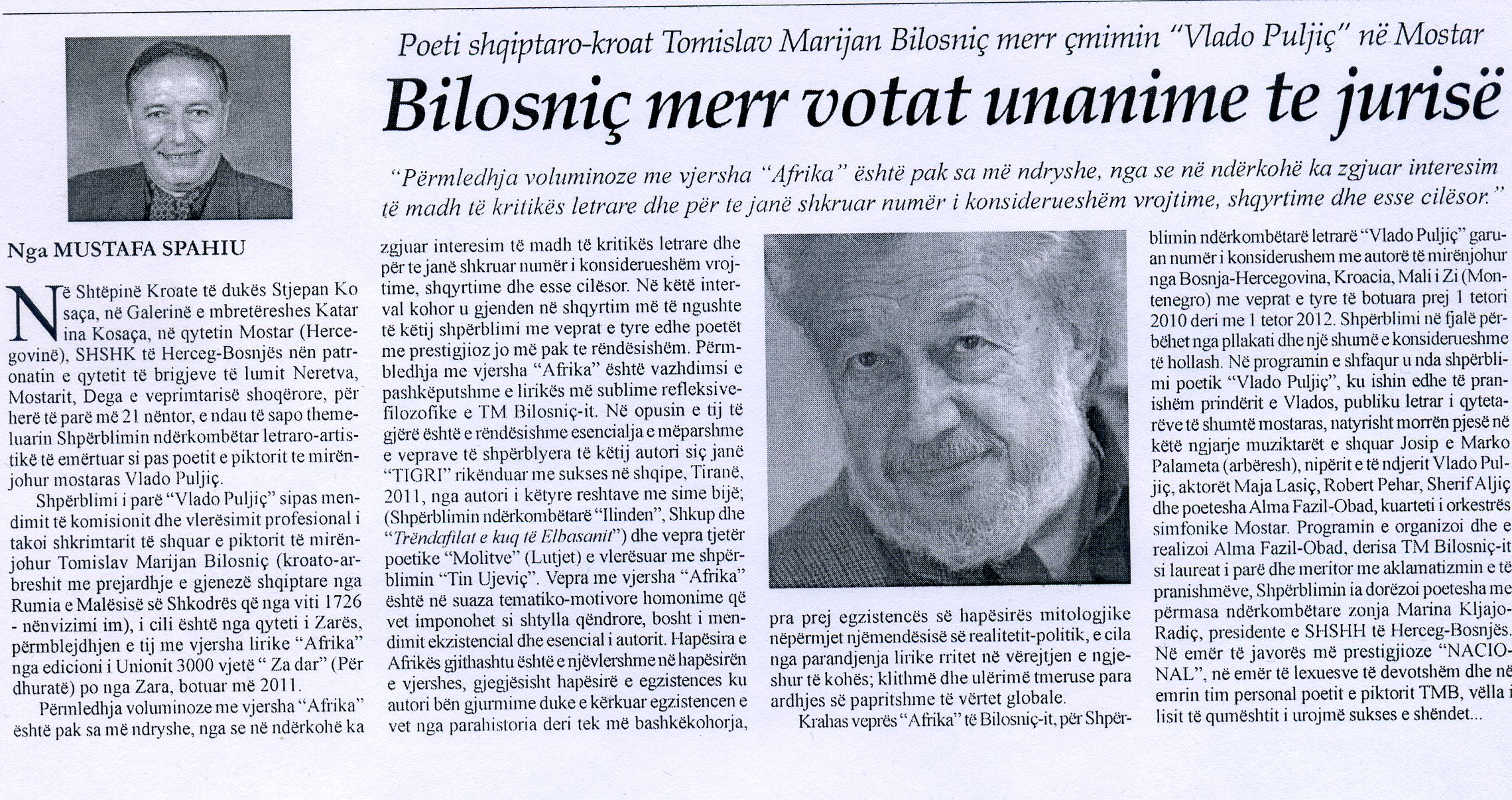 Prilog o nagradama dodijeljenih Bilosniću