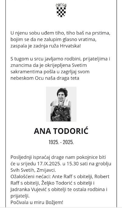 Ankica Todorić osmrtnica