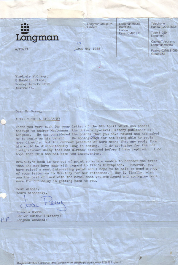 Pismo izdavačkoj kući Longman