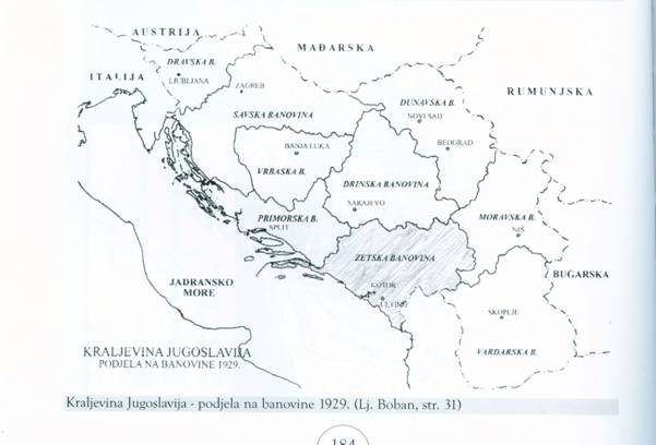 Kraljevina Jugoslavija: podjela iz 1929. godine - karta